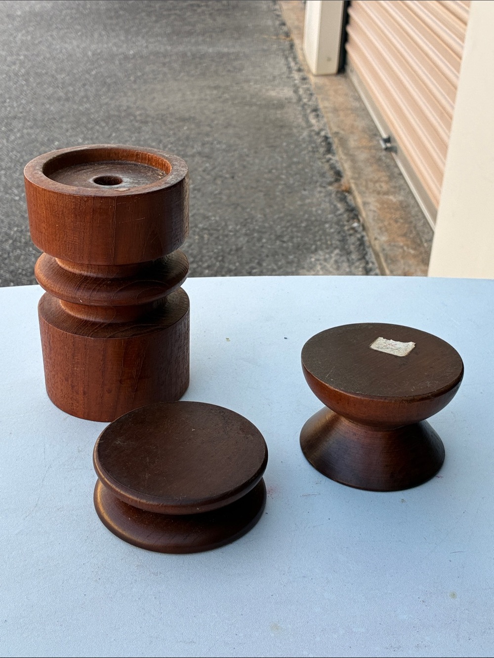 Mid-Century Modern Wooden Candle Holders - Teak Vintage
